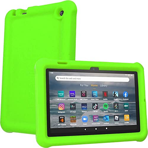 TECHGEAR Parachoques Funda se Adapta a Amazon Fire 7 2022 Resistente Antideslizante a Prueba de Golpes de Silicona Suave Funda + Protector de Pantalla - Funda Niños [Verde]