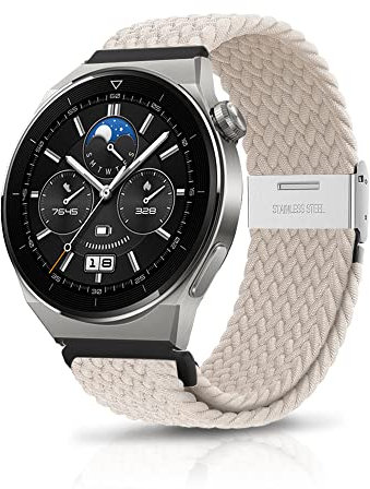 ZoRoll 22mm Cinturino per Huawei Watch GT 6/GT5 46mm/GT6 Pro/gt4/gt3/Ultimate2/Buds, Nylon Intrecciato Regolabile Cinturino per Huawei Watch GT 2 46mm - Bianca