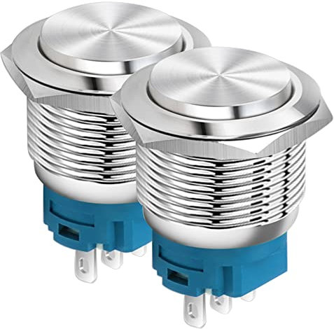 Gebildet 22mm Hoher Kopf SPDT EIN/AUS Rastender Drucktaster Wasserdicht, Edelstahl Metall Drucktaster, Lötstiftanschlüsse DC 6V/12V/36V/48V, AC 110V/230V, 2A, 1NO + 1NC