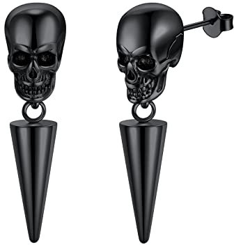 U7 Schwarze Ohrstecker mit Kegel Anhänger für Herren Ohrringe Schwarz Creolen Edelstahl Schädel Totenkopf Ohrringe Gothic Skull Totenkopf Ohrstecker Herren Ohrringe Ohr Piercing Ohrschmuck für Männer