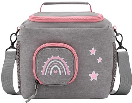 JP Journey Tasche für Toniebox - Transporttasche für 10 Figuren und Box, Reise und Auto (Grau-Rosa Regenbogen)