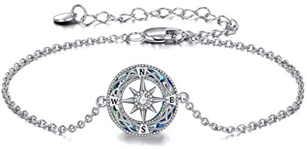 YAFEINI Kompassarmband Sterling Silber Kristall Celtic Knoten Kompass Armband Abschluss Freundschaft Talisman Reisearmband Inspirierende Abschluss Schmuck Geschenke für Frauen