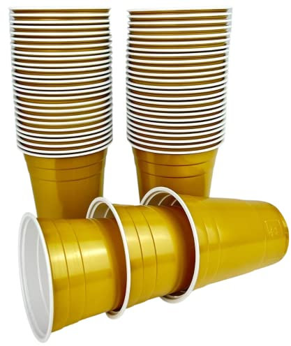 Vitavalley 50 goldene Party-Cups (473ml) - wiederverwendbare & robuste Plastikbecher - ideal für Deine Feier