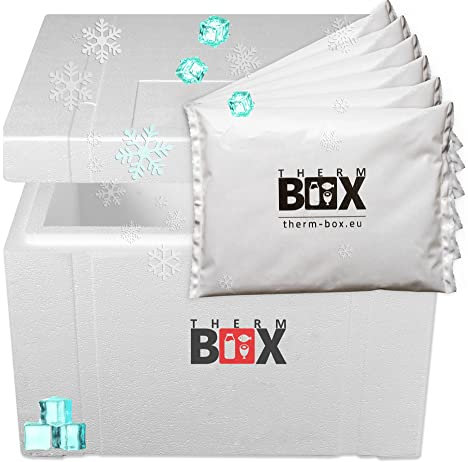 Therm-BOX - Caja de poliestireno (53 W, 6 acumuladores de frío, 53,2 L, interior de 47 x 38 x 29 cm, reutilizable)