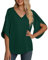 Yommay Women's Plus Size Chiffon Blouse Ladies Tops Elegant Casual Loose 3/4 Bell Sleeve V Neck Summer Blouse T Shirts(Dark Green,3X-Large)