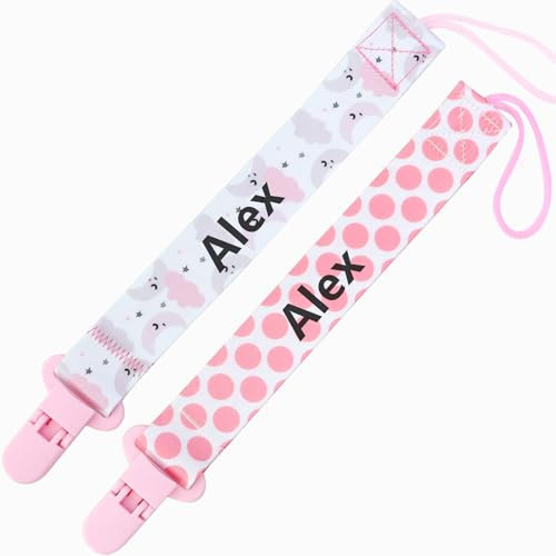 Personalisierter Schnullerclip mit Namen, personalisierter Schnullerhalter aus Baumwollstoff mit Namen, personalisiertes Geschenk für Neugeborene zu Weihnachten