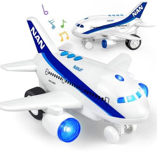 Tcvents Avión de juguete para niños de 3 años,avión de juguete de rotación de 360° con luces intermitentes,música y sonido de avión,avión eléctrico de juguete,regalo de cumpleaños para niños pequeños