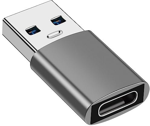 USB auf USB C Adapter, USB Typ C Buchse auf USB 3.1 Stecker Adapter, Kompatibel mit iPhone 11 12 13 14 Pro Max, Samsung Galaxy S23 S22 S21 S20, MacBook, PC, Laptop (Grau)