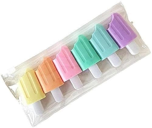 Mini-Textmarker, niedlich, in Eisform, für Bürobedarf, Schule, Schreibwaren, robust und langlebig, 6 Stück