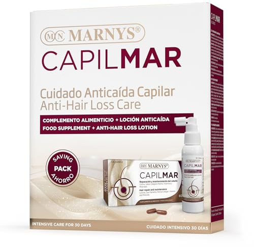 CAPILMAR MARNYS Anti-Haarausfall-Pack, 60 Kapseln + Lotion, 100 ml, stoppt Haarausfall, Haarschutz, gibt Festigkeit und Glanz zurück, Intensive Pflege für 30 Tage