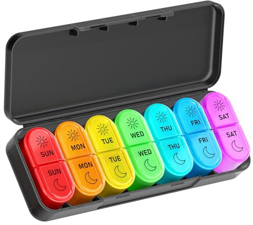 Pill Boxes 7 Day 2 Times a Day, Large Daily Pill Organiser, 7 Day Pill Case Container AM PM Weekly Travel Tablet Organiser, BPA-Free Medicine Storage Box to Hold Vitamin, Medication and Supplements