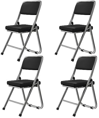 Lvhecforhm 4er Set Klappstuhl mit Rückenlehne, Esszimmerstühle, Küchenstuhl mit Stahlrahmen, Esszimmerstuhl Konferenzstuhl Klappbar, Klappstühle Schwarz Leder, Loungesessel, Modern Freien Klappstühle