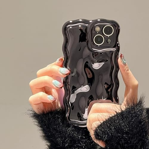 FABSPARK Case for iPhone 15,3D Meteorite Bubble Pattern Electroplate Plating Glitter Curly Wavy Frame Glossy Case,Soft TPU Shockproof for iPhone 15 6.1 Inch,Black