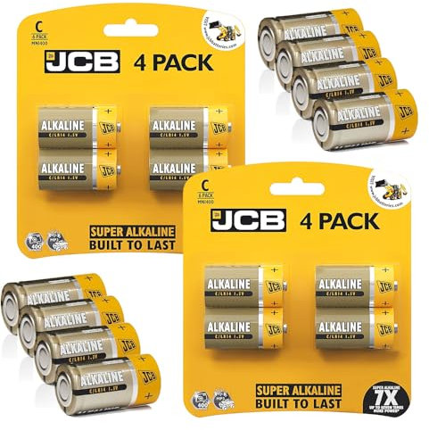 C Batteries JCB 8 Pack - Super Alkaline Size C batteries 7x Lasting LR14 MN1400 Battery 1.5v For any devices | toys | fairy lights | household remotes applications | Flashlights | Clocks |