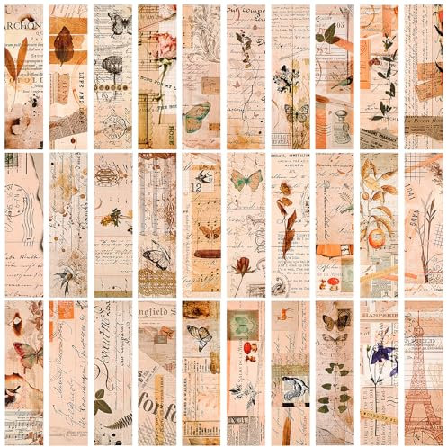 JSRQT 30 Stück Vintage Papier Lesezeichen, Pflanzen Schmetterlings Muster Lesezeichen Set für Scrapbook, Natürlichen Ästhetische Stil Book Marks Lesezeichen Zubehör für Studenten Lehrer Büro