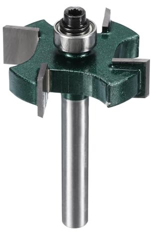 QUARKZMAN Fraise à Rainurer en T 1/4 (6.35mm) de Diamètre de Tige 1-3/8 (35mm) x 3/8 (9.5mm) Avec 4 Ailes en Carbure pour Rainurer, Surfacer et Aplanir Le Bois Avec Roulement.