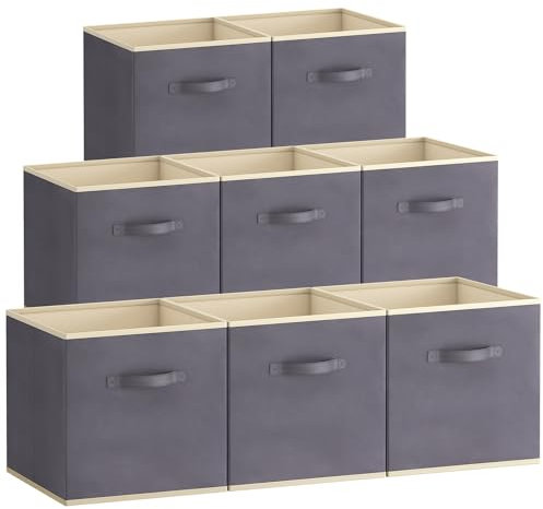 Lifewit 8 Stück Aufbewahrungsbox aus Stoff, Faltbar Aufbewahrungswürfel Aufbewahrung aus Vliesstoff mit Griff für Würfelregal Regal Einsatz, 30 x 30 x 30 cm, Grau