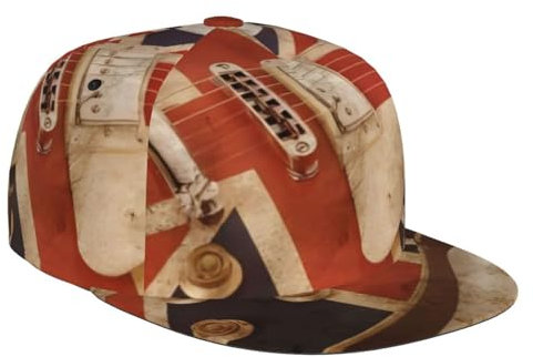 OPSREY Théières et tasses dessinées à la main - Casquette de baseball réglable - Chapeau de soleil tendance - Casquette de loisirs en plein air, Guitare drapeau anglais, 5-7