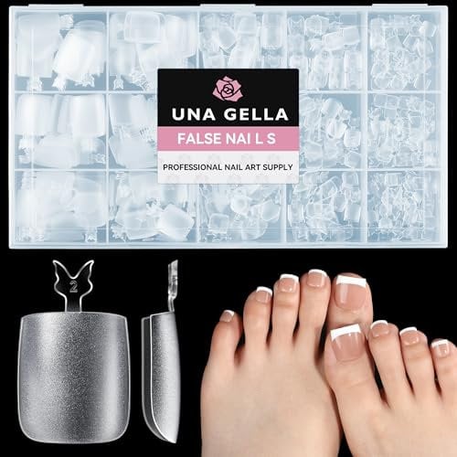 UNA GELLA Capsule Américaine Ongle Pieds Carrés, 504 Pièces 15 Tailles, Gel Doux Full Cover pour Orteils, Autocollants Acryliques Soak Off pour Pédicure et DIY