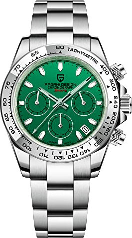 Pagani Design Luxus Herren Quarz Multifunktionsuhr Japan VK63 Uhrwerk Voller Edelstahl 100M Wasserdicht Sport Chronograph Uhren Datum, grün, Klassisch