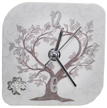 DLM 35266 (Kit 12 Pezzi) Orologio Quadretto con Albero della Vita in Ecopelle con Quadrifoglio da Scrivania Muro bomboniera