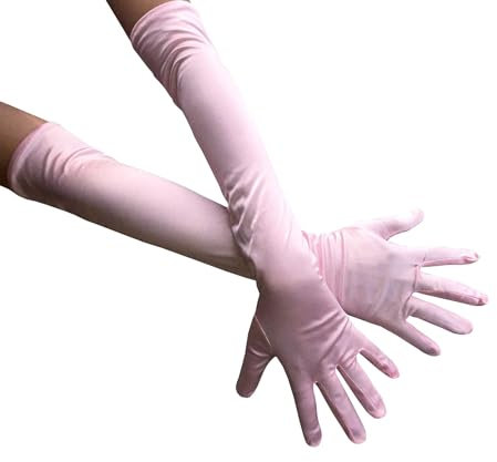 AUSUAYA Lange Satin Opernhandschuhe Damen, Elegante Abendhandschuhe Stretch für Hochzeit, Kostüm, Cosplay, Bühne & Party DE-G-G1 (rosa.)