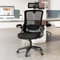 GIANTEX Ergonomischer Mesh-Bürostuhl, Chefsessel mit hochklappbaren Armlehnen, 90°-120°-Wippfunktion, Verstellbarer 2D-Lendenwirbelstütze und 2D-Kopfstütze, drehbarer Schreibtischstuhl (Schwarz)
