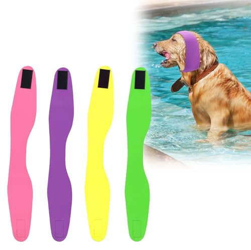 PEUTIER 4 Pezzi Cuffia da Bagno per Cani, Cuffia da Bagno per Cani Snood Senza Risvolti per Animali Domestici Articoli per Il Nuoto per Animali Domestici Cani Gatti (Viola, Rosa, Giallo, Verde Fluo)