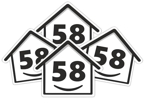 4 x Bin Numbers for Wheelie Bins, 1-99, 15cm ‘Happy House’ Design Dustbin Stickers, Easy Application Stick On Number Stickers - Weatherproof Self Adhesive Vinyl, Black (58)
