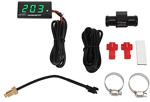 Klanata Kit de thermomètre numérique pour Moto avec écran LCD 12 V, jauge de température de l'eau avec Adaptateur de capteur de 18 mm, Design Ultra Fin pour Une visibilité (Green)