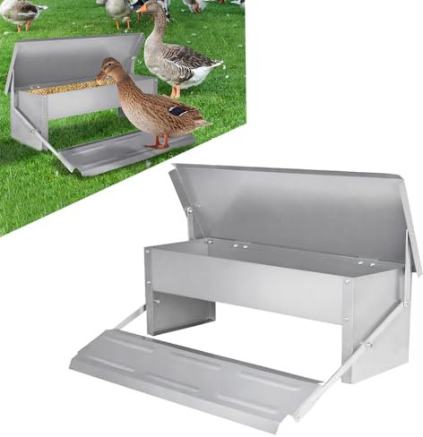 JOIEYOU Futterautomat Hühner 5KG Hühnertränke Hühnerfutter Futtertrog aus Verzinkter Stahl mit Deckel Futterspender für Geflügel