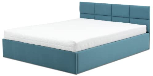 Mebligo - Polsterbett 140x200 mit Bettkasten, Doppelbett mit Lattenrost, Schlafzimmer Bett mit Taschenmatratze und Kopfteil, Stauraumbett Monos, Bett mit Matratze - Türkis (Trinity 13)