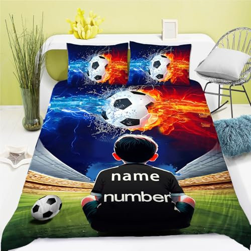 CHEFFS Personalisierte Bettwäsche mit Name Text, Individuelles Sportthema Bettwäsche Personalisiert Mit Namen, Bettwäsche Fußball Bettbezug mit Reißverschluss (200 x 200 cm,1)