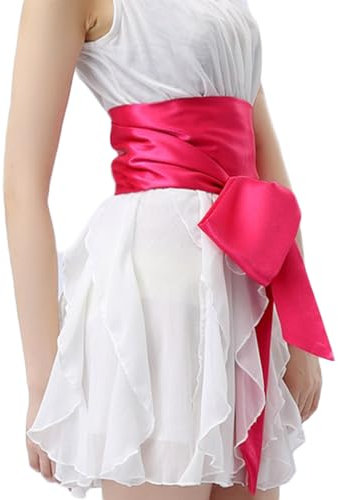 Inzegao Cinturón de satén para mujer, vestido de fiesta de noche, con lazo ancho, cinturón de vestir formal, Rosa Rojo, Large