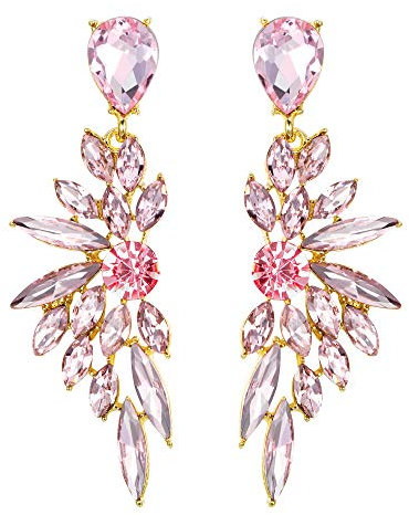 Clearine Damen Hochzeit Braut Brautjungfer Kristall Teardrop mehrere Marquise Cluster Bling Dangle Ohrringe Rosa Gold Tone