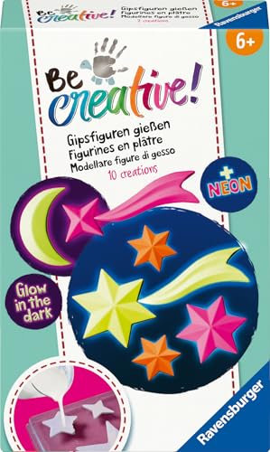 Ravensburger BeCreative Leuchtsterne - Bastelset für Kinder ab 6 Jahren, Gipsfiguren gießen und bemalen für Mädchen und Jungen - 25538 - Geburtstagsgeschenke, Deko selber basteln