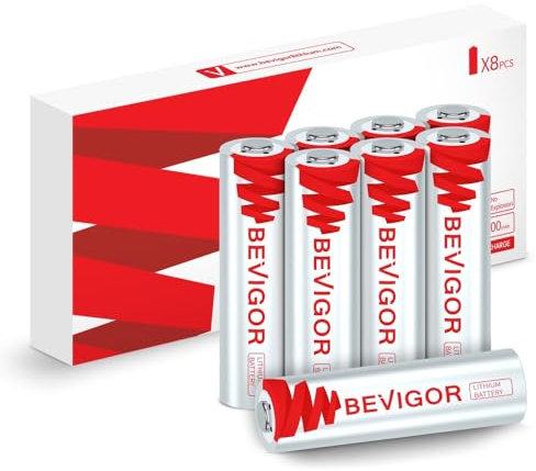 BEVIGOR 8Pack 1.5V 3000mAh Piles AA Lithium, Piles au Lithium-Fer, Piles Double A, Piles AA Haute Performance pour Lampe de Poche, Jouets, télécommande, 【Non Rechargeable】.