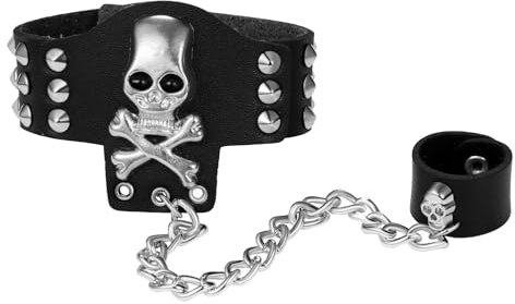 OIDEA Totenkopf Armband Leder mit Ring: Schwarz Lederarmband breit Manschette Halloween Handgelenk Hip Pop Punk Vintage Gothic Party Schmuck für Herren Damen Kostüm Cosplay