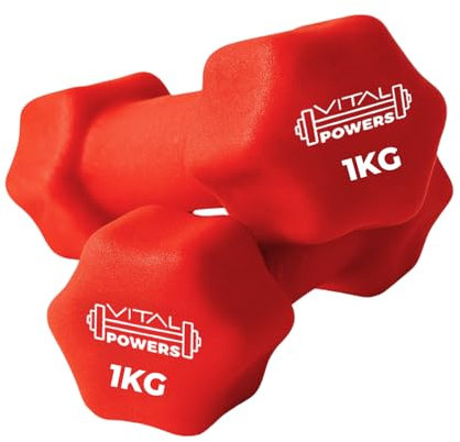 Neopren Kurzhanteln 1kg Set – 2er Set Fitness Hanteln rutschfest mit Gusseisenkern – Trainingsgewichte, Krafttraining, Aerobic, Yoga, Pilates, Heimtraining Rot