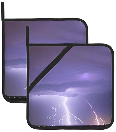 WBQLSL 2-teilige wärmeisolierende Topflappen, quadratisch, 20,3 x 20,3 cm, Backen, Kochen und Grillen, Schutzpads mit Blitz-Sturm-Muster