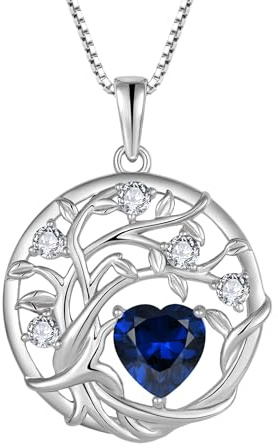 FJ Collier Arbre de Vie pour Femme Argent Sterling 925 Pendentif Pierre de Naissance Bijoux Cadeaux pour Femme Maman Épouse