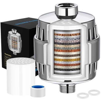 15 Stage Shower Filter with Vitamin C for Hard Water - Water Softener Shower Head Filter with Replaceable Multi-Stage Filter Cartridge to Remove Heavy Metal,Chlorine and Fluoride