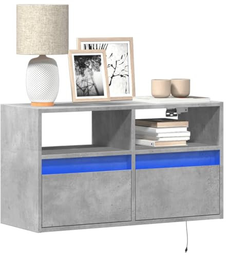 LXYZWRW Furniture Select-TV Meuble mural avec éclairage LED Gris béton 80 x 31 x 45 cm