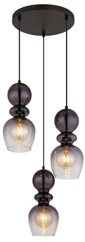Pendant Light Dining Room Light Smoked Glass 3-Bulb E27 Matte Black