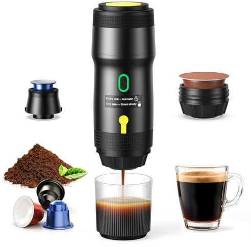 Machine à expresso électrique portable, machine à café auto-chauffante pour voiture avec USB-DC, machine à café de voyage pour le camping, compatible avec les capsules NS et le café moulu, cafetière