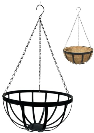 Buerfu Metall Blumenampel Mit Kokos Liner, Hängender Pflanzkorb,Blumentöpfe Mit Kette Für Innen- Und Außenbereich, Hanging Basket,Blumen-Ampel