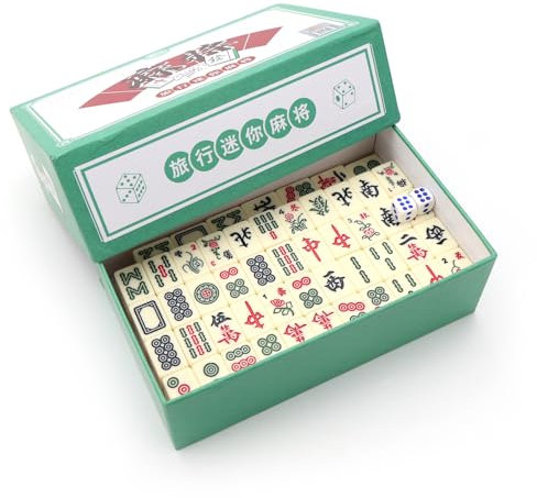 WPPQWP Mini Jeu de Mahjong Chinois, Mahjong avec 144 tuiles, Jeu de société, Convient aux Jeunes et aux Moins Jeunes, Idéal pour Les familles, Les Voyages, Les fêtes