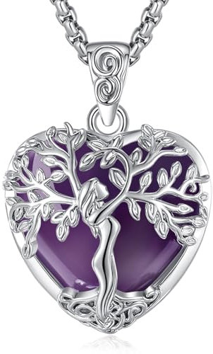 EUDORA Harmony Ball Heart Tree of Life Amethyst Necklace for Women Silver Plated Copper, Mother Goddess Tree Pendant Crystal Jewelry Yoga Meditation Gifts for Women Mothers Mom Wife, 20+2