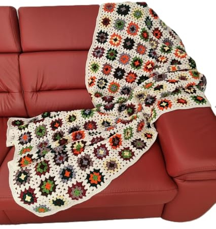 Patchwork Decke 120x200, creme, XXL, Tagesdecke, Plaid, gehäkelt, Granny Square, Handarbeit, Vintage Look