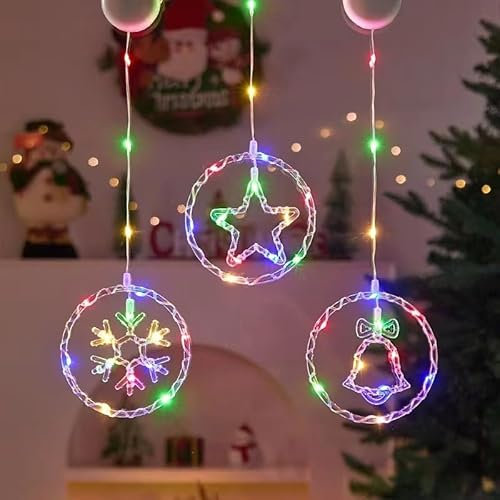 3 Stück LED Sterne Weihnachtsbeleuchtung, Weihnachtsdeko Fenster Batteriebetrieben mit Timer&Saugnäpfe, LED Leuchtsterne Weihnachten für Fenster Beleuchtung Deko Hängen Weihnachtsdeko (Farbig)